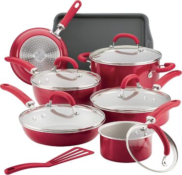 Набір посуду Rachael Ray Create Delicious з антипригарним покриттям (13 предметів, сірий з блиском)
