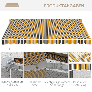 Маркіза для захисту від сонця, сонцезахисний дах, 3,5 м x 2,5 м, жовтий + сірий