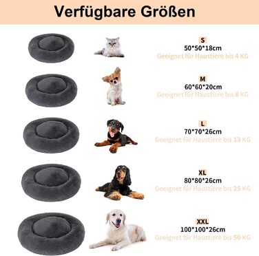 Лежак для собак SLPRO Ø 100 см - Пухнаста подушка для великих собак - Можна прати - Кругла - Ідеально підходить для лабрадорів і голді - До 50 кг - Темно-сірий