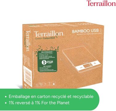 Кухонні ваги TERRAILLON Bamboo з USB-зарядкою, функція Tara, перетворення об'єму, 5 кг, бамбук