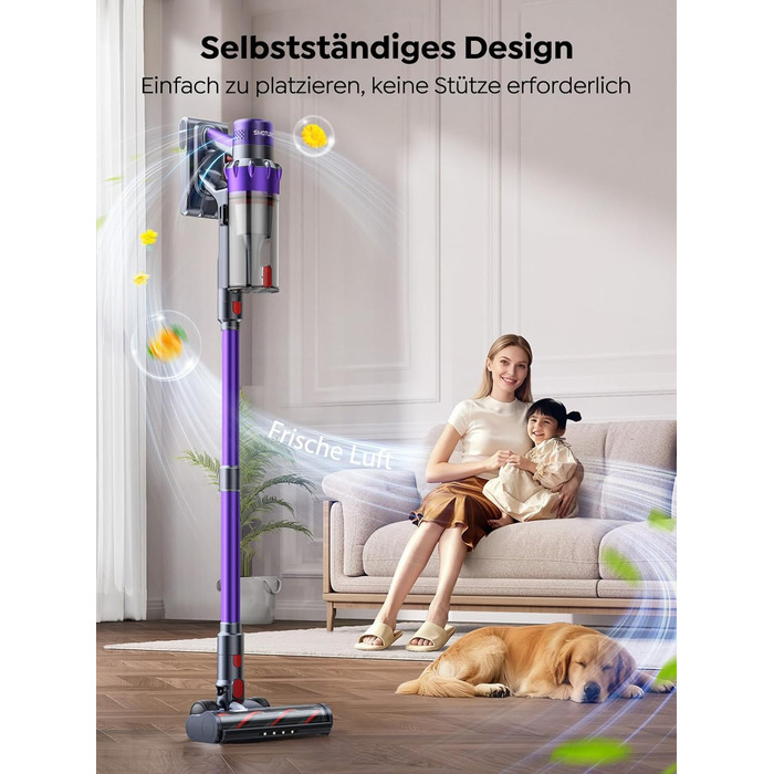 Акумуляторний пилосос SMOTURE 50000 Па, 65 хв роботи, з турбощіткою, для шерсті тварин, килимів, підлоги, авто - фіолетовий