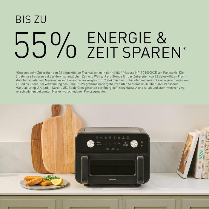 Фритюрниця повітряна Panasonic NF-CC500SXE з вікном, 80–200 °C, 9.6 л, 11 програм, LCD-дисплей, функція пари, ETM Award 2024, легко миється, сірий матовий колір