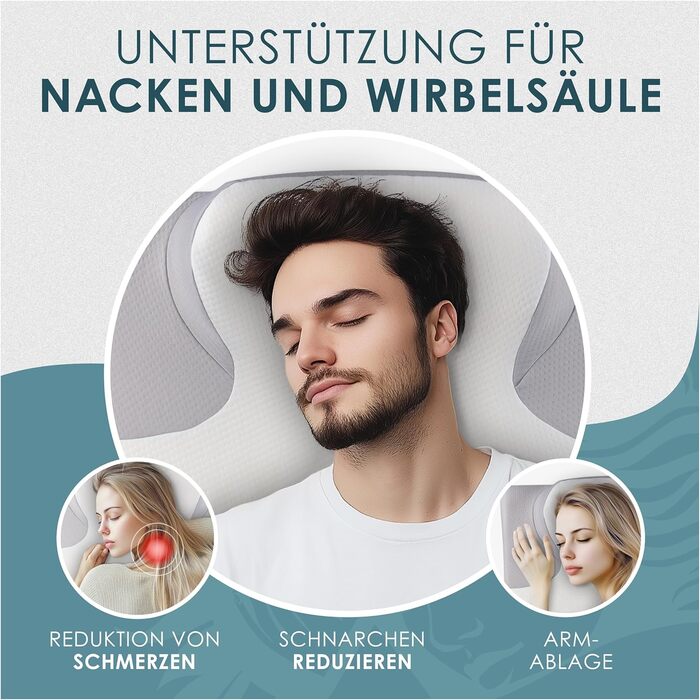 Ортопедична подушка Nachtengel – ергономічна подушка для шиї з Memory Foam, проти хропіння, підтримка шиї для тих, хто спить на спині, животі та боці, біла та сіра
