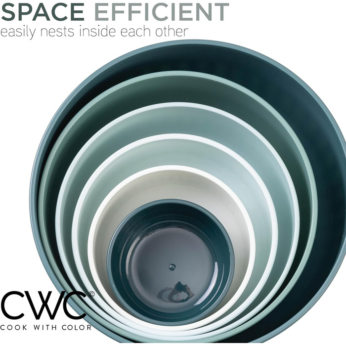 Набір кухонних мисок Cook With Color з кришкою, 12 шт., блакитно-зелений колір, широкі та глибокі, з можливістю складання