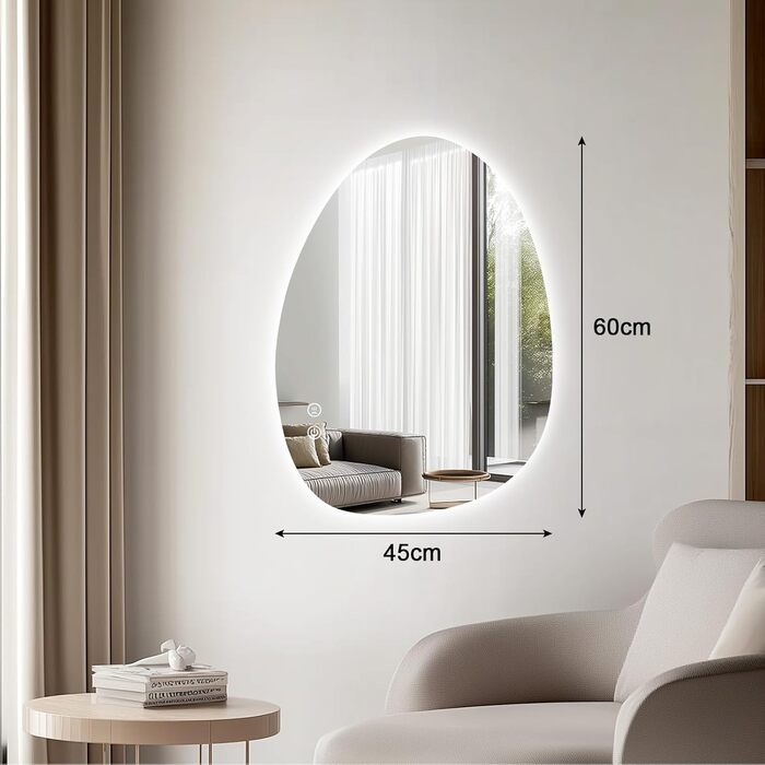 LED дзеркало для ванної кімнати з підсвічуванням, 70 x 50 см, холодний білий світ 6000K, енергозберігаюче, диммер, антизапар,