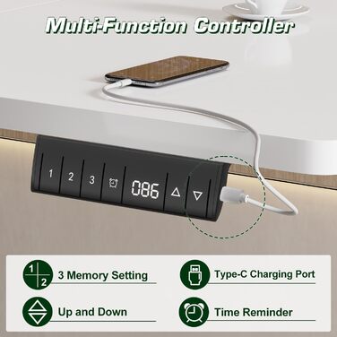 Електричний регульований стіл Airfish 160 x 80 см з USB-C зарядкою, кабелеуправлінням та 3 рівнями пам'яті (білий)