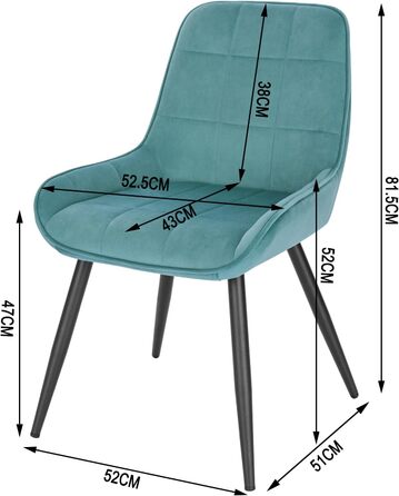 Стільці обідні WOLTU Набір з 2 шт. , м'який стілець, ергономічний, BH331dgr-2, бірюзовий оксамит