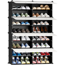 Полиця для взуття JOISCOPE, Портативна полиця для зберігання взуття, пилозахисний шафа для взуття, модульний шафа для економії місця, ящик для зберігання взуття, чорно-біла(3 * 8) (нова 2*8) коробка для зберігання взуття