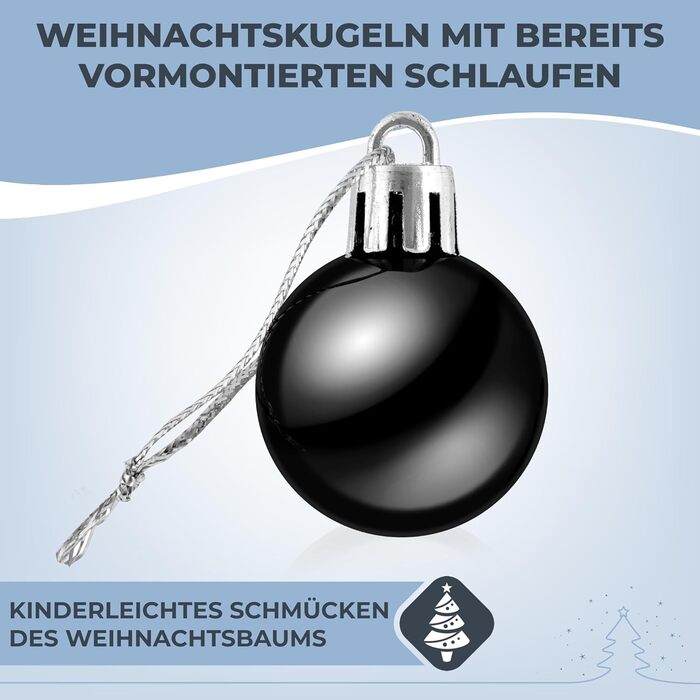 Ялинкові кулі чорні набір 50 та 100 - пластик, різні кольори та розміри, попередньо зібрані петлі - 100 ялинкових кульок пластикові - набір ялинкових кульок 100 чорних