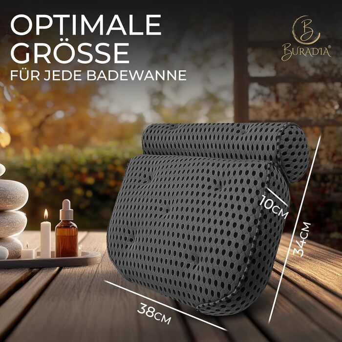 Подушка для ванни з сіткою для прання - Максимальний комфорт та розслаблення з новітньою технологією Air Mesh - Подушка для ванни з 7 потужними присосками - Подушка для шиї/голови (Сірий)