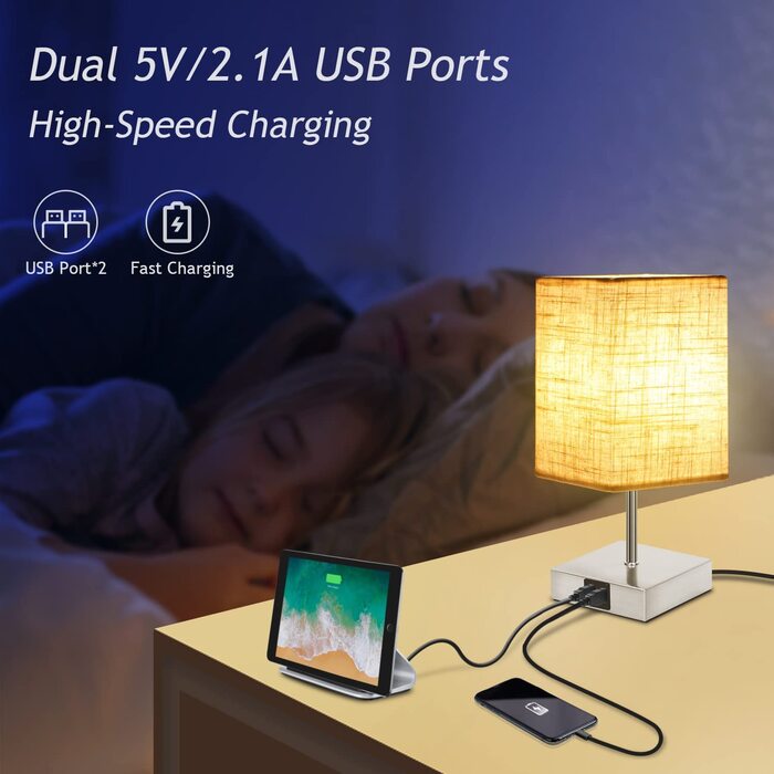 Приліжковий світильник Touch Dimmable Набір з 2 шт. з USB, 3 рівня яскравості, E14, в т.ч. 4 лампочки, бежевий