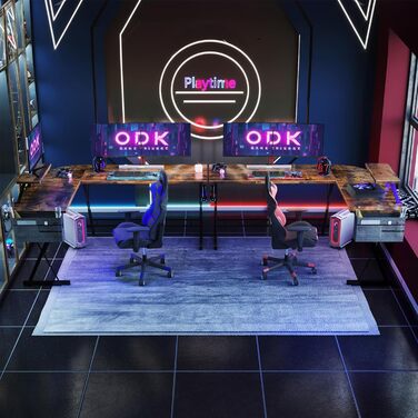 Ігровий стіл ODK Gaming, кутовий стіл для геймерів, стіл у формі L з підставкою для монітора, для офісу (Вінтаж Коричневий, 167 x 120 см)
