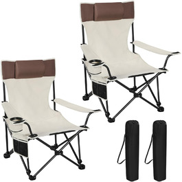 Набір з 2 шт. , складаний стілець Fishing Chair складний для активного відпочинку, кемпінгу, з навантаженням до 150 кг з підлокітниками та підстаканником CPS8147gr-2 (бежевий)
