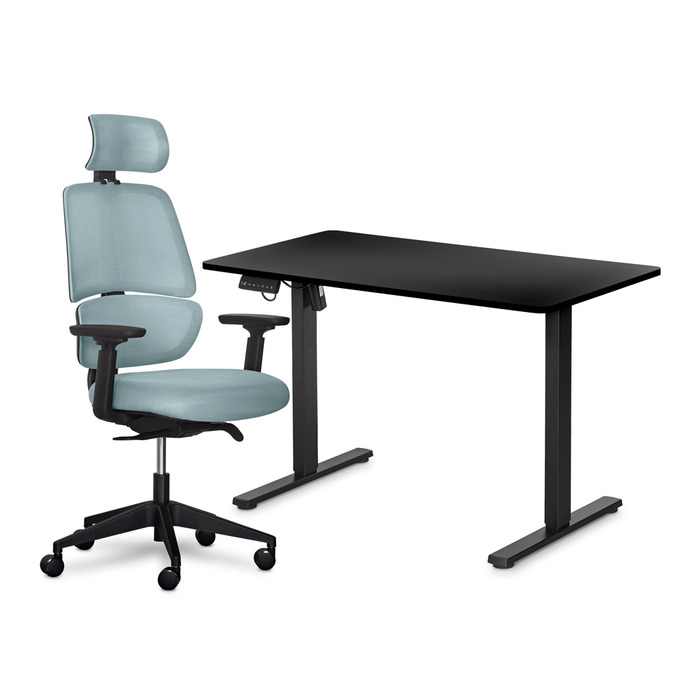 Комплект Mealux PowerDesk Lite Black + Leo Air Grey Blue (арт. EVO-201 Lite B/B +Y 546 KBGL)