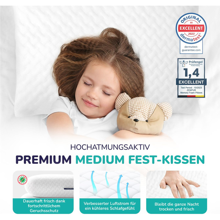 Ортопедична подушка ZenPur для шиї та плечей 40x60x13 см з Memory Foam, сертифікат Oeko-Tex, бежева