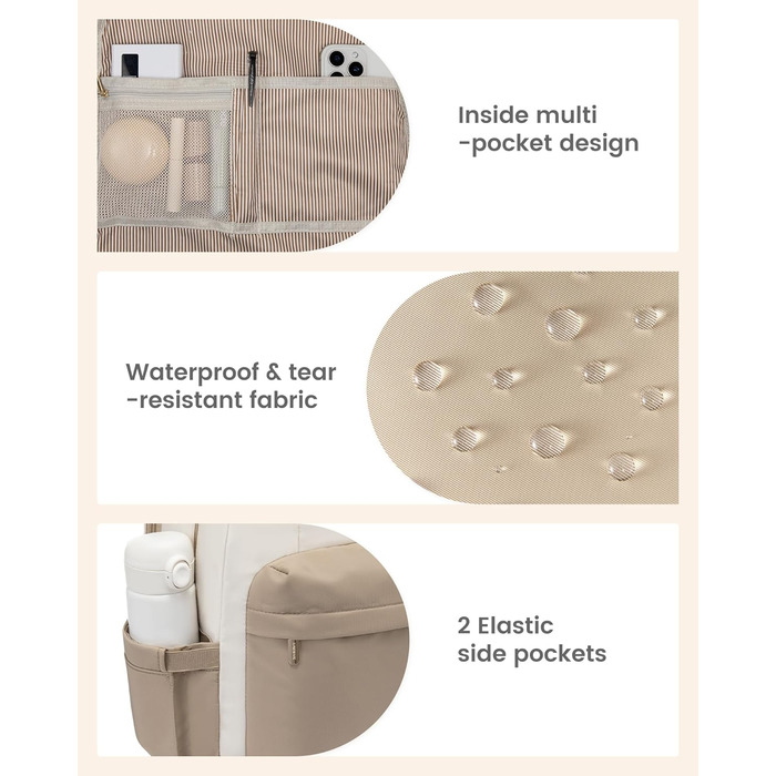 Сумка-рюкзак LOVEVOOK для жінок, з відділенням для ноутбука, водонепроникна, для подорожей, роботи, навчання, універсальна, 1-hellgrün-beige (15,6 дюймів, сіро-рожевий)