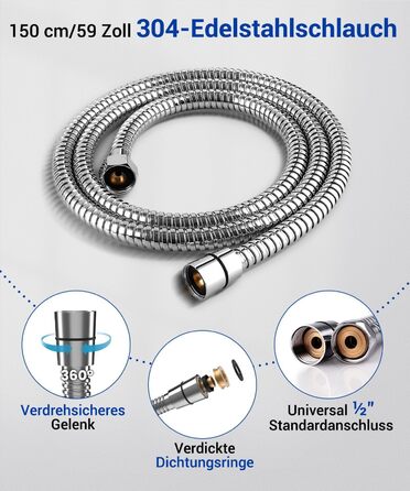 Насадка для душу Newentor з 6 режимами, велика, економна, високого тиску, позолочена (з шлангом 1,5 м)