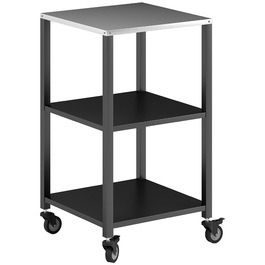 Чорний мобільний сервісний візок-гриль з 3 ярусами та робочою поверхнею з нержавіючої сталі, розміром 50 x 50 x 90 см