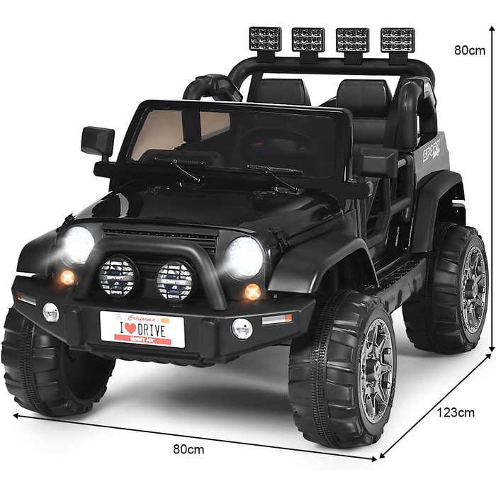 Дитячий електромобіль COSTWAY на 2 місця, 12V, з пультом, MP3, музикою, сигналом і фарами, для дітей від 3 років, чорний