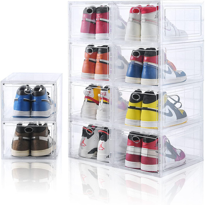 Прозорі коробки для взуття Amlla, що складаються, ящики для зберігання взуття для шафи, міцна коробка для взуття, проста в збірці, підходить для США Розмір 12 (35.25x18 см) прозорий, 10 шт., 10 шт.