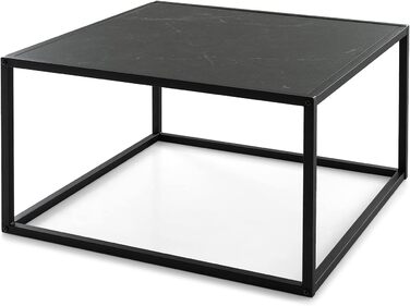 Журнальний столик мармуровий вигляд, прямокутний журнальний столик з металевим каркасом, сучасний, 70 x 70 x 40см (чорний)