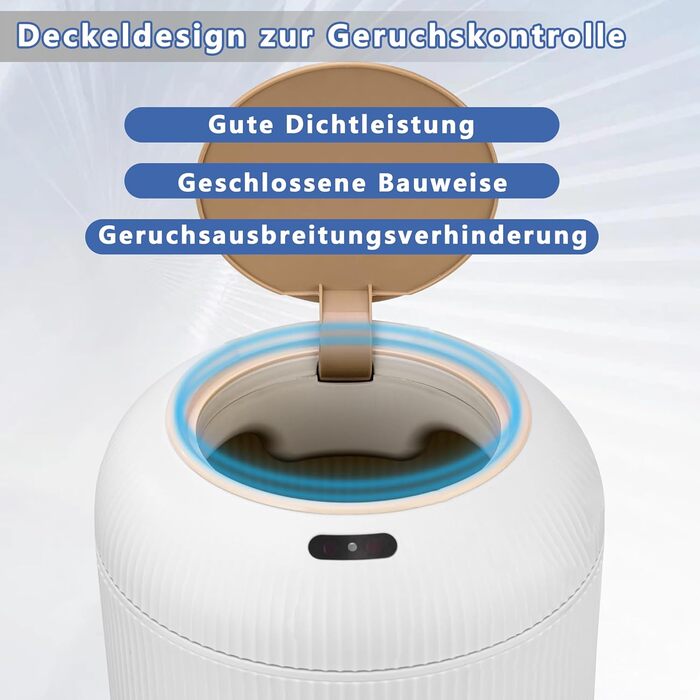 Автоматичний сміттєвий бак з сенсором 12L - Білий сміттєвий контейнер з датчиком для кухні, ванної кімнати, офісу, спальні, туалету. Безшумний, вологостійкий, герметичний.