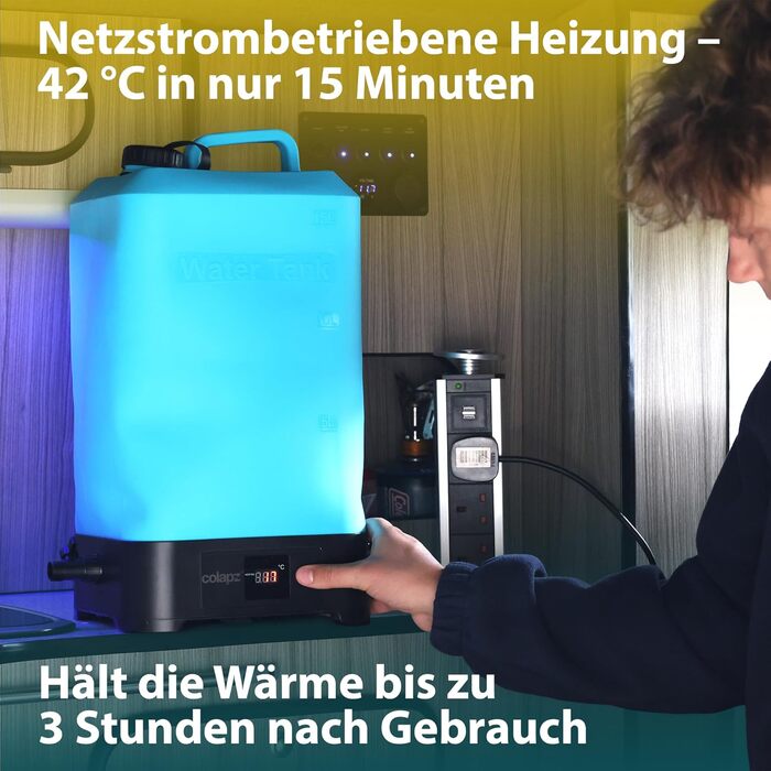 Портативна кемпінгова душ Colapz з акумулятором та помпою – перезаряджувана душ для кемпінгу, автодому, вана, автомобіля та домашніх тварин (душ з підігрівом)