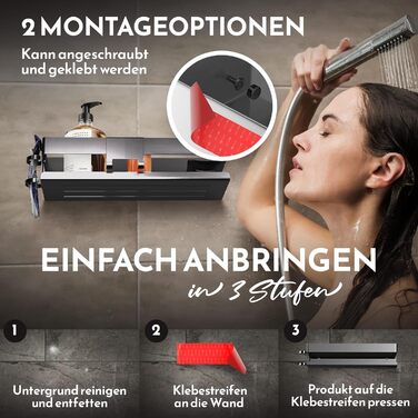 Набір для зберігання в душі Henal 5 в 1: поличка, тримач для бритви, скребок для скла, мильниця та гачки. Організатор для ванної кімнати XXL, не потребує свердління, з нержавіючої сталі, матовий чорний