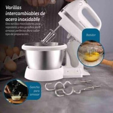 Міксер Grunkel AM-350TURB05BOWL з 5 швидкостями, білий (350 Вт) - з чашею та набором насадок для замішування та збивання