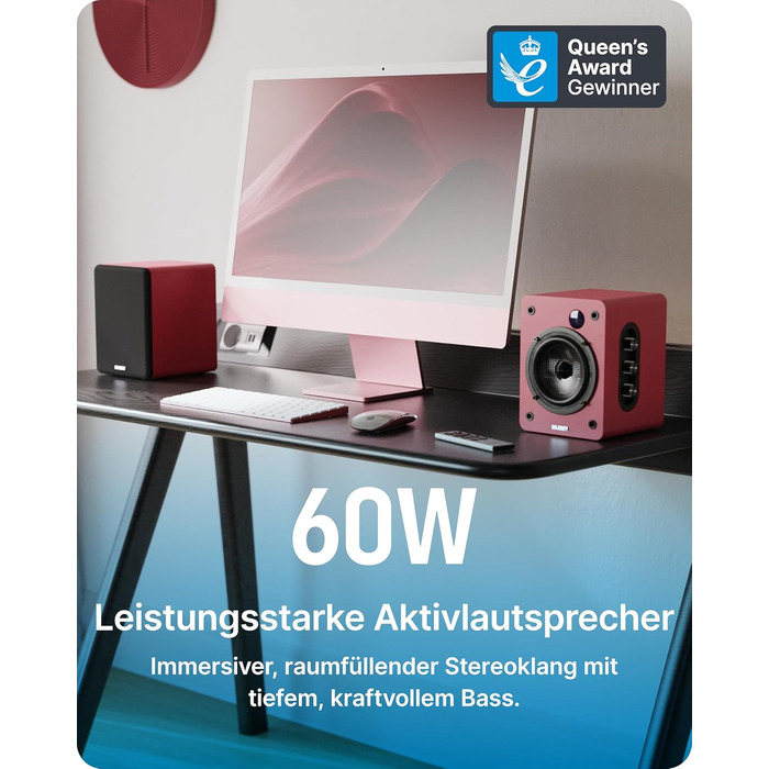 Активні HiFi колонки Majority D50X 60W 2.0 для ПК та ТБ, Bluetooth 5.3, HDMI ARC, AUX, студійні монітори з вуглецевим диффузором (каштановий колір)