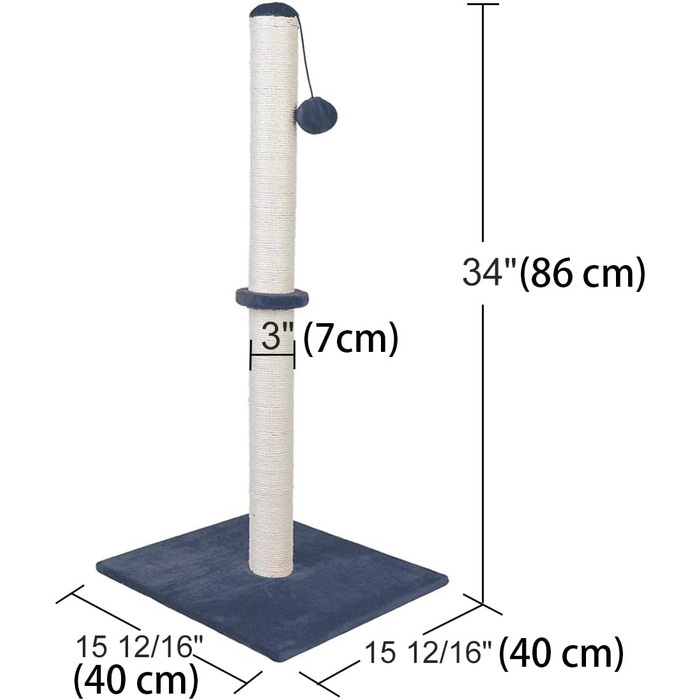 Стовпи для котячих кігтеток Dimaka висотою 86 см, стовпи для котячих кігтеток, стовбур сизалю, запасний стовбур котячого дерева, дошка для подряпин з плюшем (сірий) (синій)