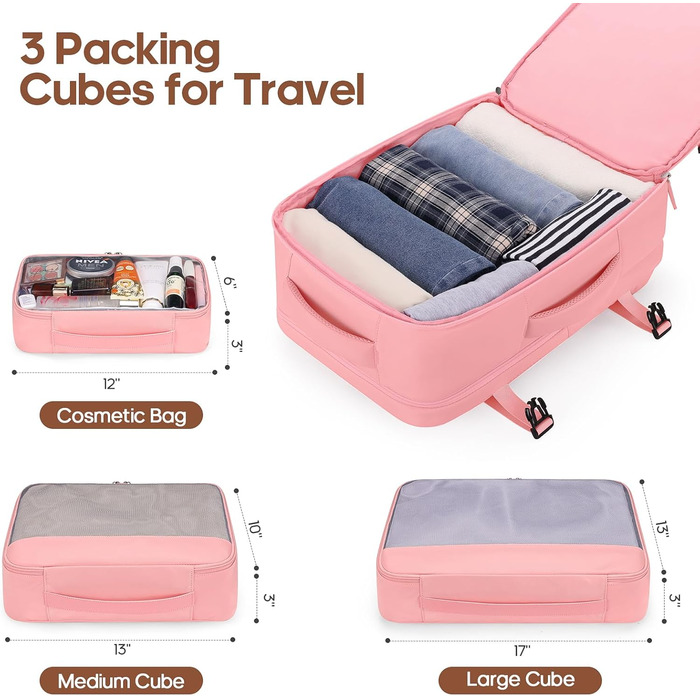 Набір валіз Roadcheer 5 в 1: рожевий дорожній набір з полікарбонату з TSA-замком | Чемодан на коліщатках, рюкзак, кулькові сумки, сумка для взуття