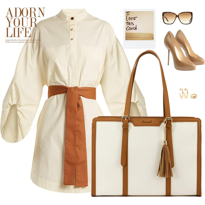 Сумка для ноутбука LOVEVOOK 15.6 дюймів: велика, зручна, для роботи, навчання, подорожей (бежева, коричнева)