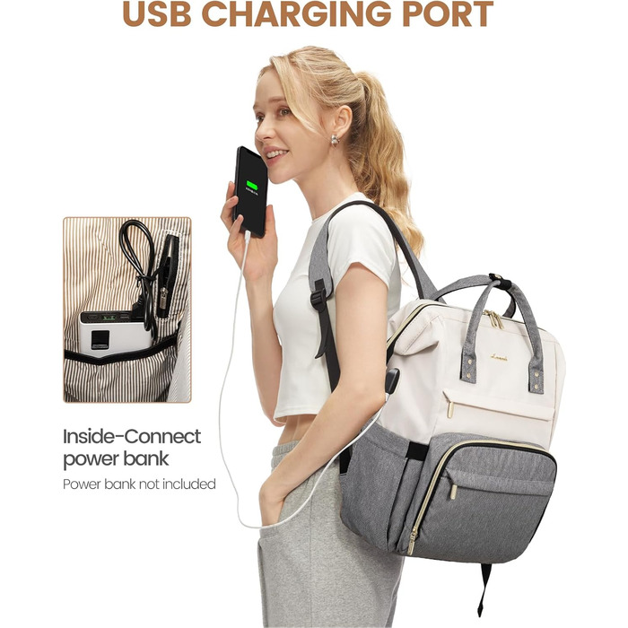 Рюкзак для ноутбука LOVEVOOK 17 дюймів, жіночий, великий, для підлітків, ручна поклажа, водонепроникний, дихаючі лямки, для навчання, школи та подорожей, бежево-сірий