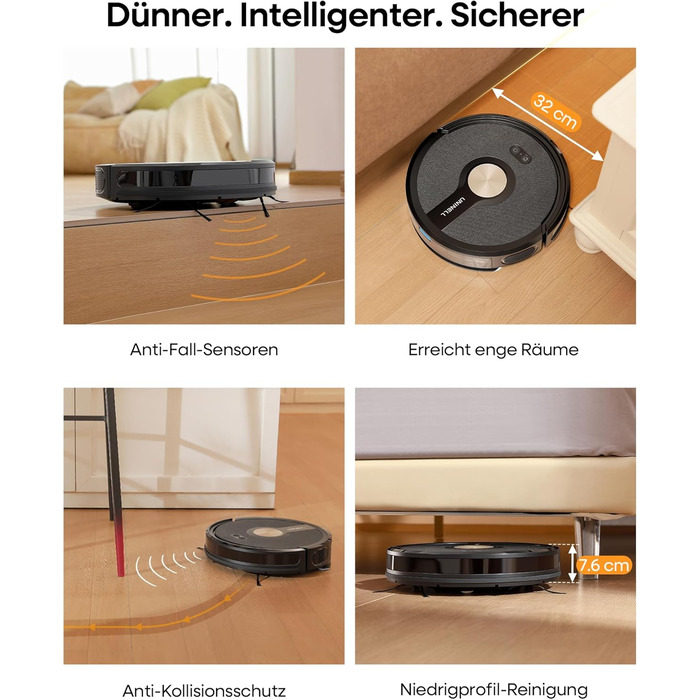 Робот-пилосос з функцією миття 5000Pa, 3-в-1 з часом роботи 180 хвилин, для прибирання шерсті тварин та килимів, з керуванням через додаток, чорний