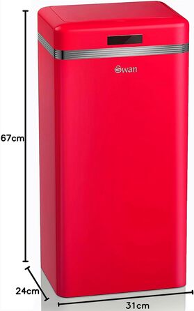 Відро для сміття Swan Retro з датчиком руху, 45 л, металеве, червоне. Інтелектуальний контейнер для переробки від Swan