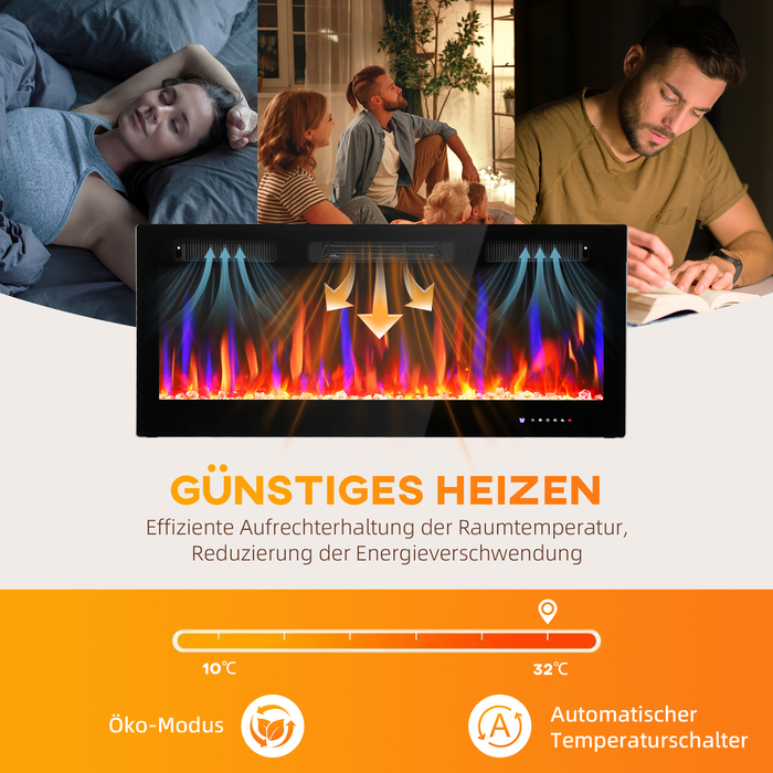 Електричний камін HOMCOM, настінний монтаж, регульоване полум'я, термостат, таймер, сталь, чорний