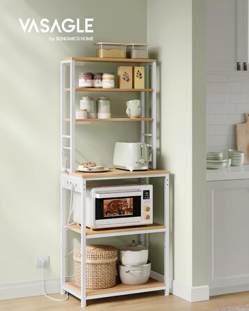 Стелаж кухонний VASAGLE з розетками, 6 полиць, гачки, сталевий каркас, 40 x 80 x 167 см, вінтажний колір