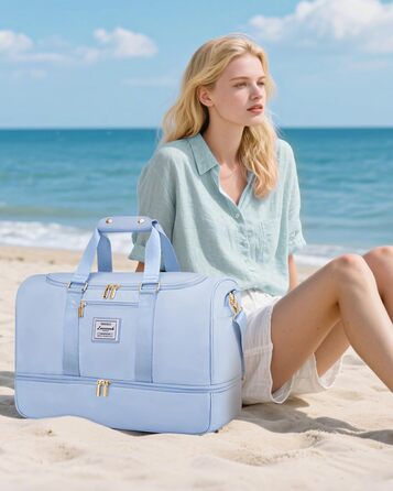 Спортивна сумка LOVEVOOK: дорожня, для вихідних, з відділенням для взуття та мокрих речей, водонепроникна, для пляжу, сауни, ручної поклажі, зелена (M, світло-блакитний)