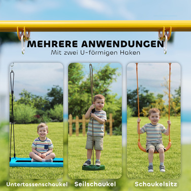 Складана рама для гойдалки з А-подібною основою, 2 гачки, 4 анкерні болти для фіксації на землі, призначена для дітей від 9 місяців до 8 років, розміром 128x155x157 см, блакитного кольору.