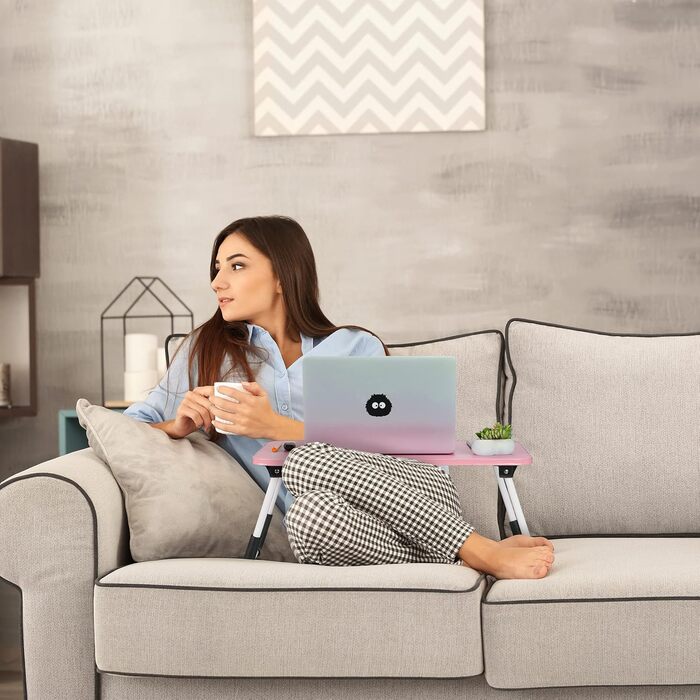 Столик для ноутбука Relaxdays на ліжко/диван, рожевий, 26 x 63 x 40 см, з регульованою висотою