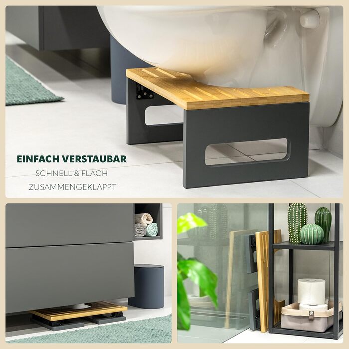 Стілець-підніжка Eluno з бамбука, складаний, антиковзкий, сірий - для дорослих та дітей, при запорах та здуттях