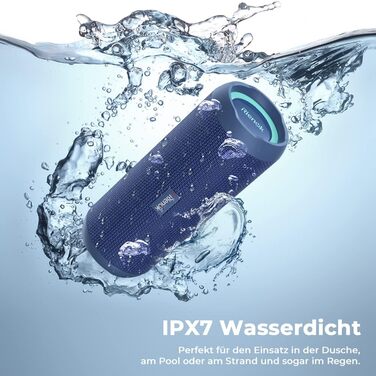 Bluetooth Портативна Колонка RIENOK з підсвічуванням, IPX7, Бас, 3600 mAh, Синій