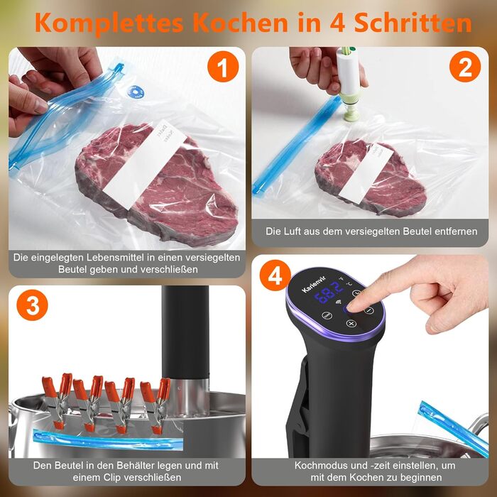 Sous Vide занурювальний кухонний термостат Karienvir 1400W з LCD-дисплеєм, Wi-Fi, IPX7, таймером, фіолетовий