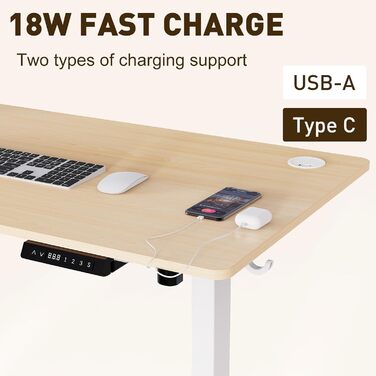 Регульований стіл 140x70 см з USB-портами, електричний, з пам'яттю та функцією відскоку, дерев'яний колір