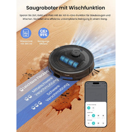 Робот-пилосос LEFANT M330 Pro з функцією миття, 3-в-1, 5000Pa, лазерна навігація, уникнення перешкод PSD, керування через додаток та голосове управління (M2 Pro, чорний)