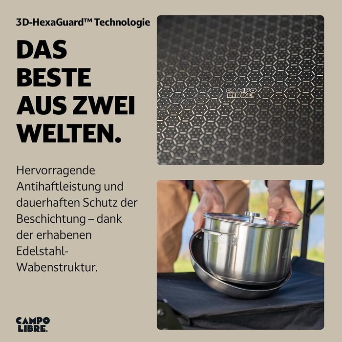 Набір кухонного посуду Campo Libre Enzo I з нержавіючої сталі для кемпінгу | Індукційний посуд для відпочинку на природі | Набір каструль та сковороди для кемпінгу | 6 предметів або (сковорода з покриттям - 24см)