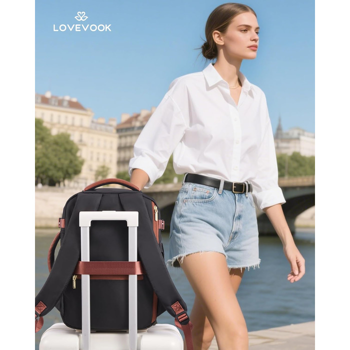 Рюкзак для ручної поклажі Ryanair LOVEVOOK 40x20x25 см, 20L - Чорний, Білий, Коричневий. Підходить під розміри ручної поклажі авіакомпанії Ryanair. З відділенням для ноутбука.