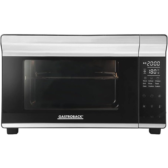 Міні-піч GASTROBACK Bake & Grill з конвекцією, 26 л, 5 функцій, Cool Touch, камінь для піци, дека, решітка, шампур