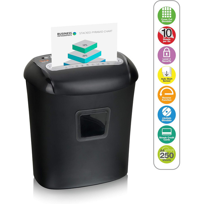 Шредер для паперу Peach Partikelschnitt PS500-40A: 10 листів, 21 літр, P-4, DSGVO Konform